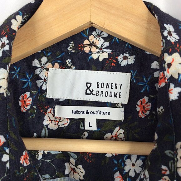 Bowery & Broome Floral Short Sleeve Button Down Shirt Mens Size Large Navy Blue - Picture 3 of 4